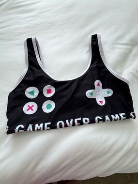 Black 'Game Over' Graphic Sports Bra